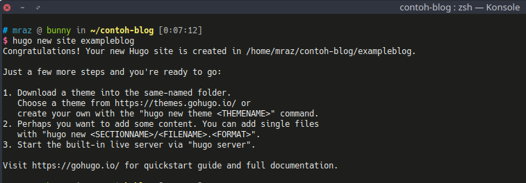 Output hugo new site